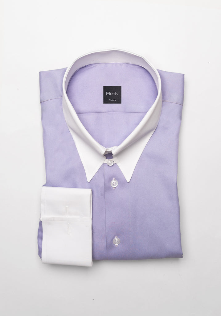 Purple Twill Pima Cotton Shirt - White Tab Collar