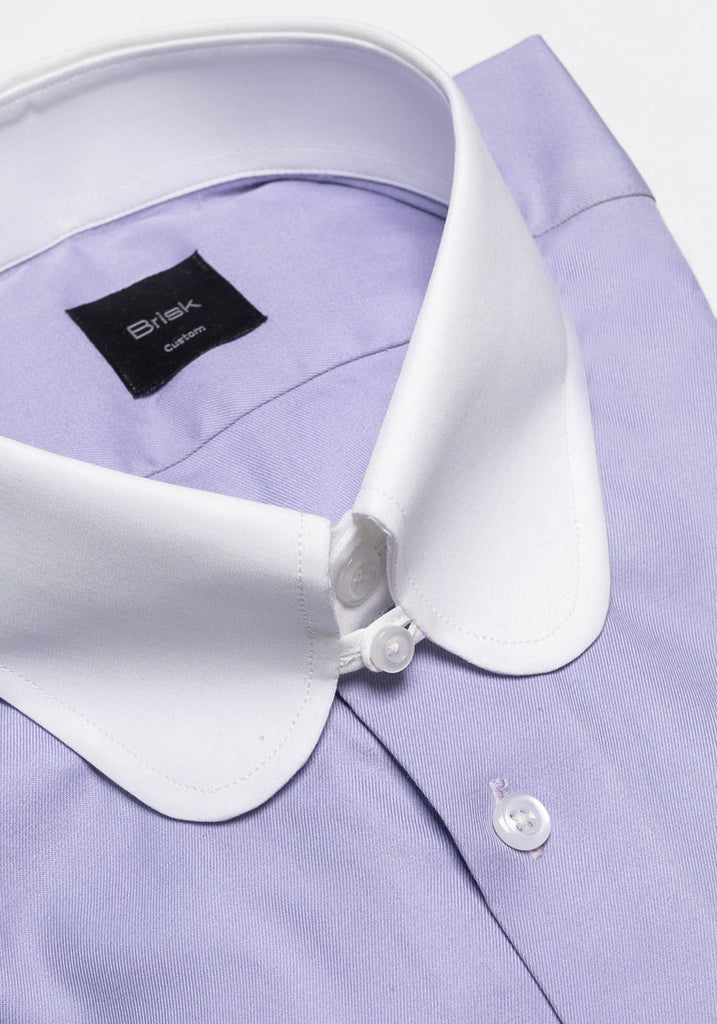 Purple Twill Pima Cotton Shirt - White Club Tab Collar