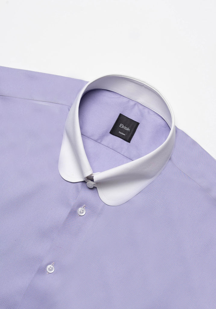 Purple Twill Pima Cotton Shirt - White Club Tab Collar