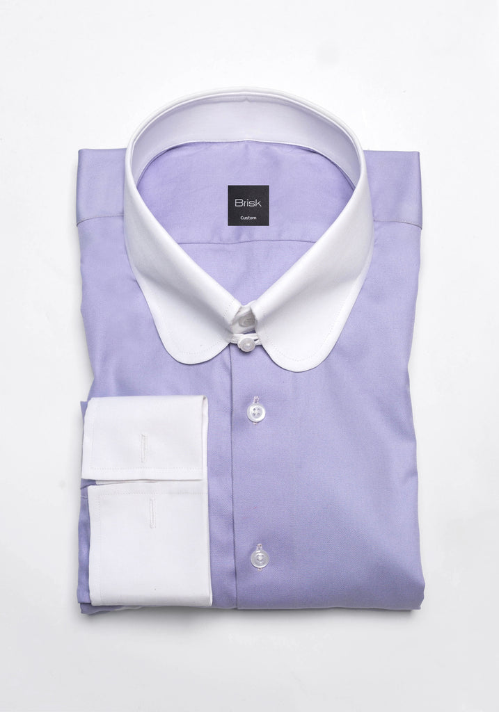Purple Twill Pima Cotton Shirt - White Club Tab Collar