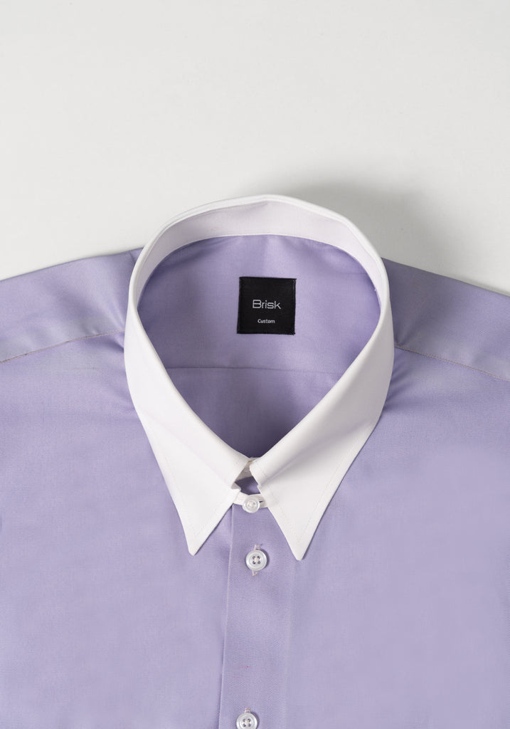 Purple Twill Pima Cotton Shirt - White Tab Collar