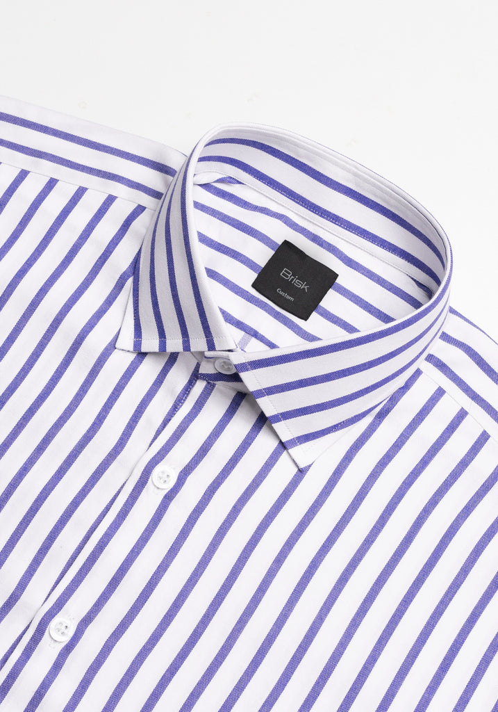 Purple Wide Stripes Soft Textured Pima Cotton Shirt - Cutaway Classic Collar