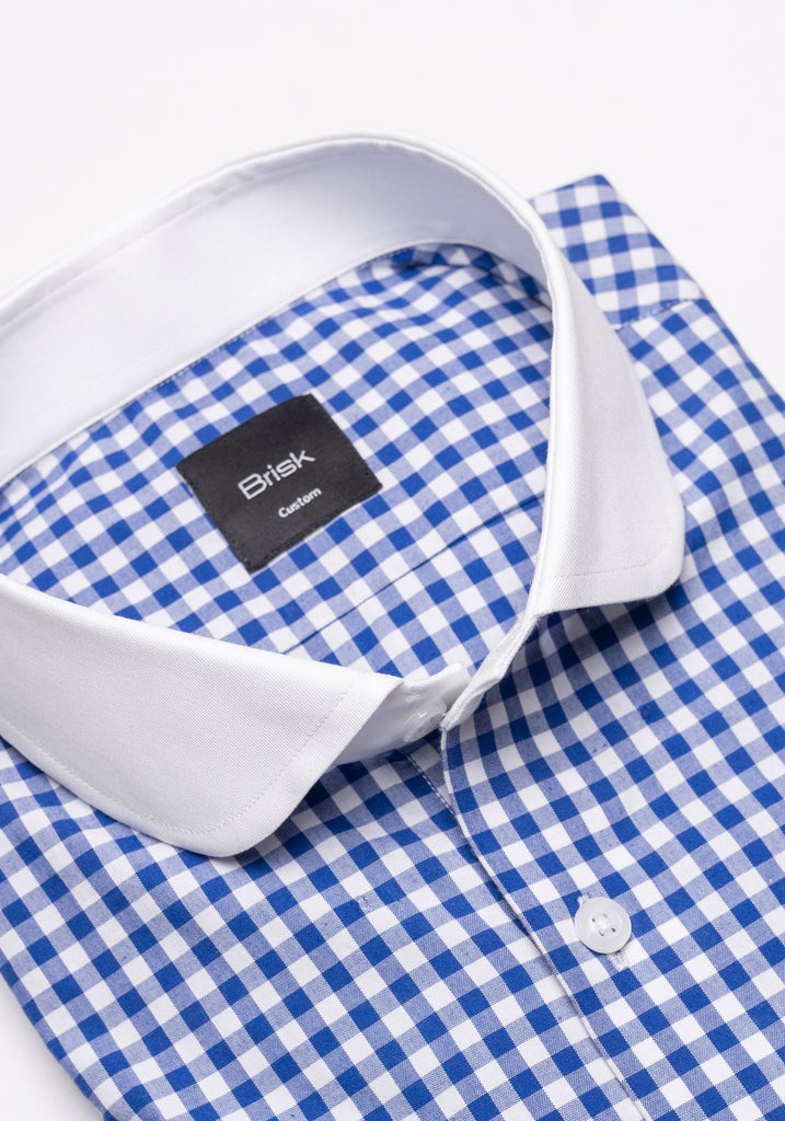 Royal Blue Gingham Crisp Pima Cotton Shirt - White Tab Collar
