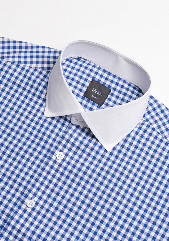 Royal Blue Gingham Crisp Pima Cotton Shirt - White Cutaway Classic Collar