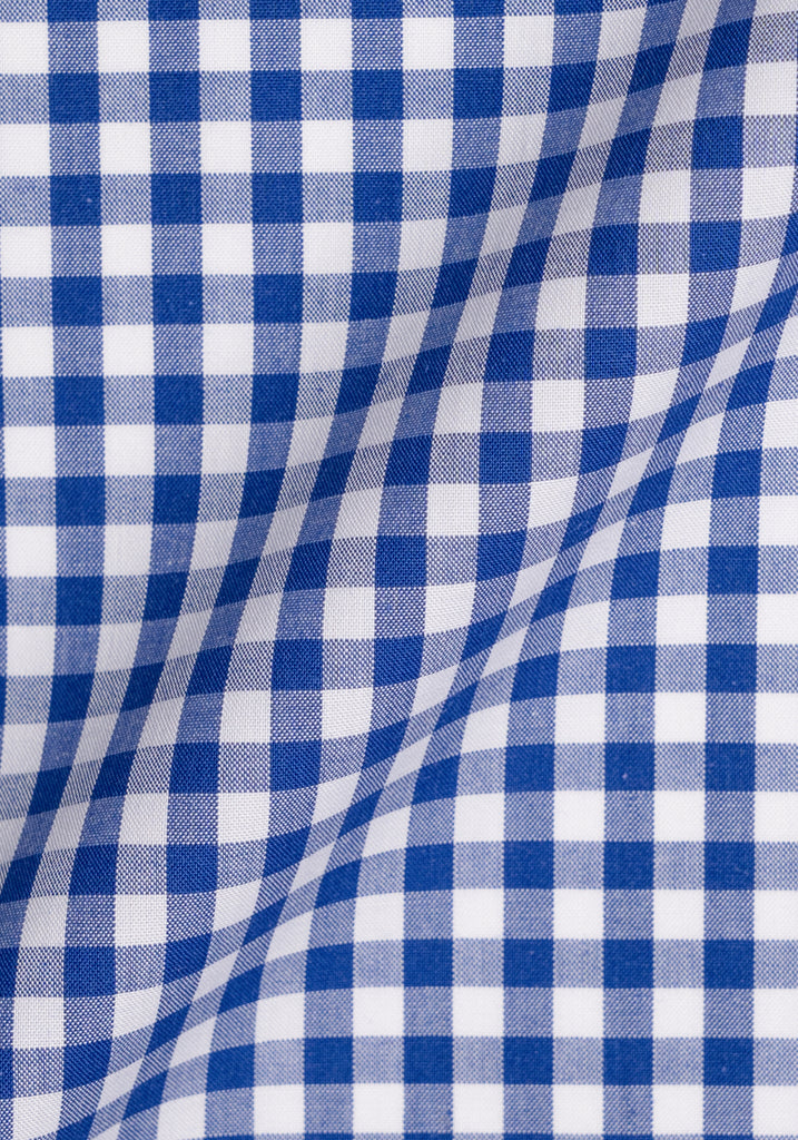Royal Blue Gingham Crisp Pima Cotton Shirt ---- White Classic Golden Pin Collar & French Cuff