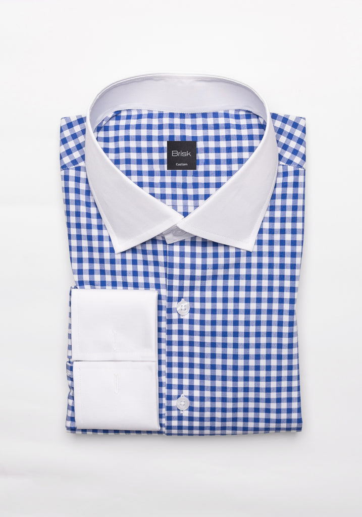 Royal Blue Gingham Crisp Pima Cotton Shirt - White Cutaway Classic Collar