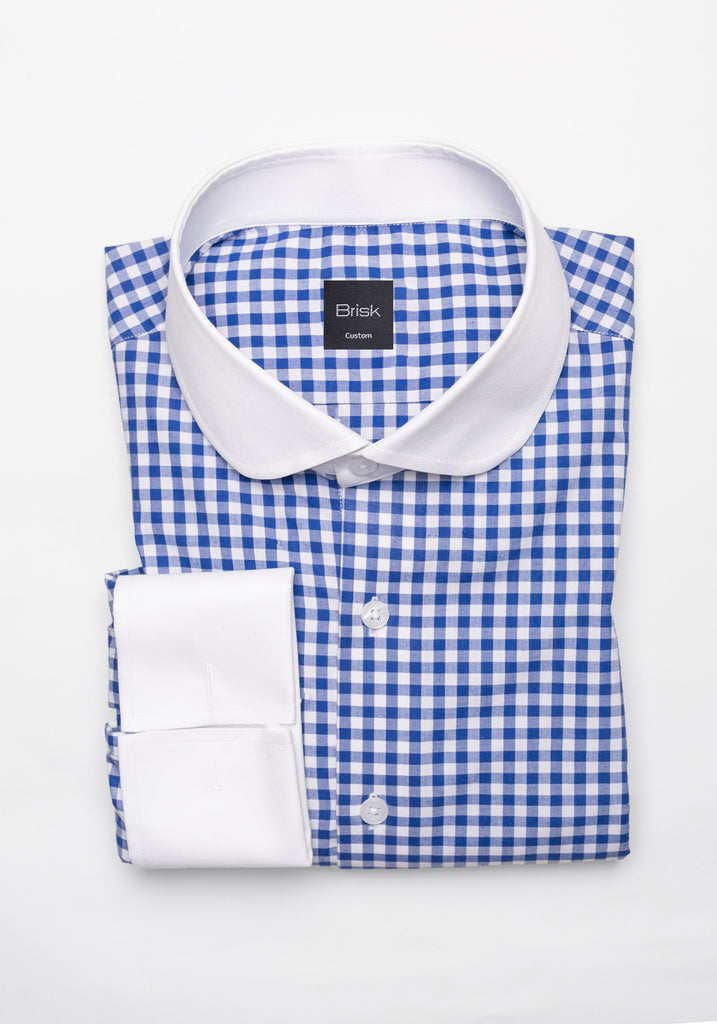 Royal Blue Gingham Crisp Pima Cotton Shirt - White Tab Collar