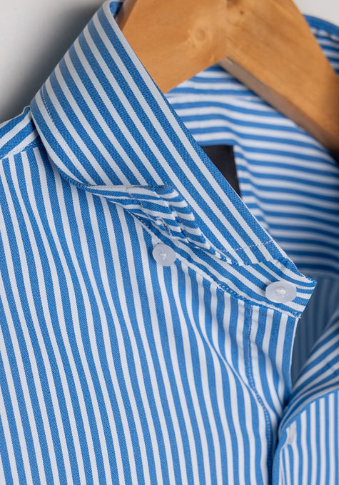 Royal Blue Performance Super Stretch Stripes Button Down Shirt - Wrinkle Free
