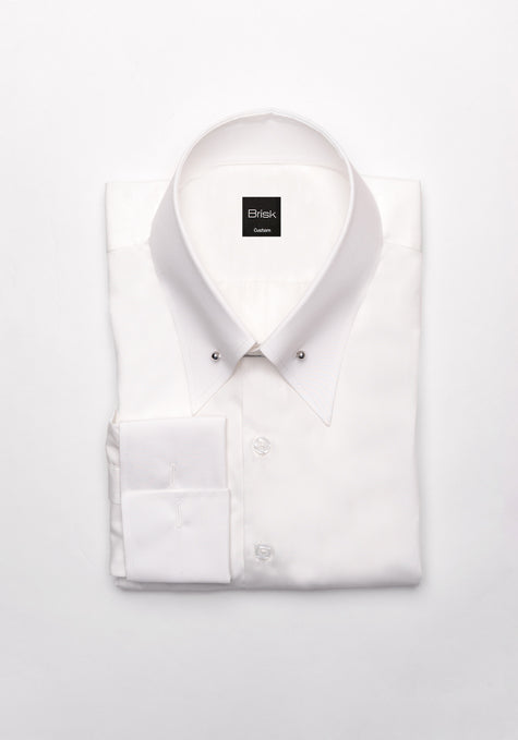 Egyptian White Light Weight 80's Poplin Shirt - Classic Straight Pin Collar