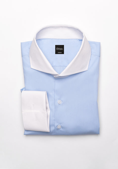 Egyptian Sky Blue Light Weight 80's Poplin Shirt - White Contrast Extreme Collar