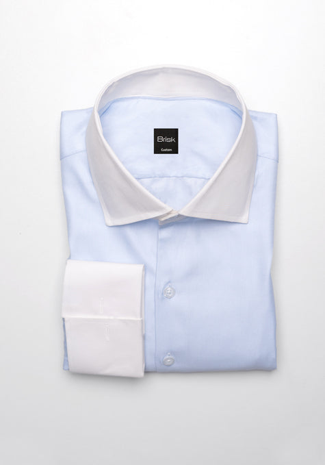 Egyptian Sky Blue Bold Twill Shirt - White Classic Collar & French Cuffs
