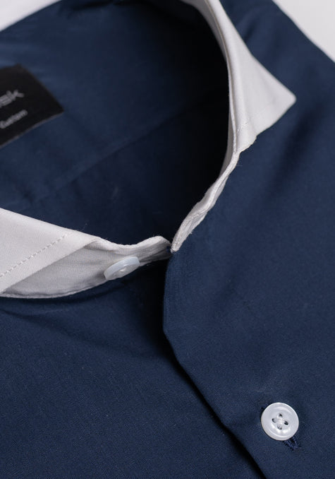 Navy Blue Egyptian Shirt - White Collar & French Cuffs Navy Blue Egyptian Shirt - White Collar & French Cuffs