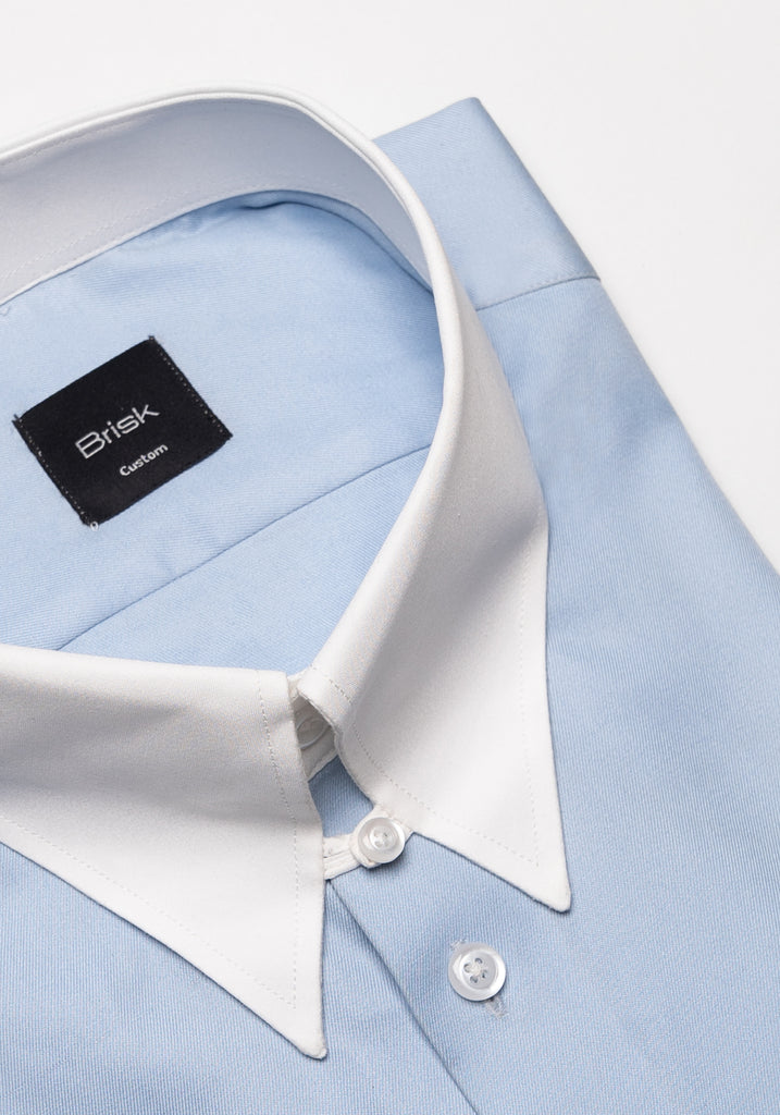 Sky Blue Twill Pima Cotton Shirt - White Tab Collar