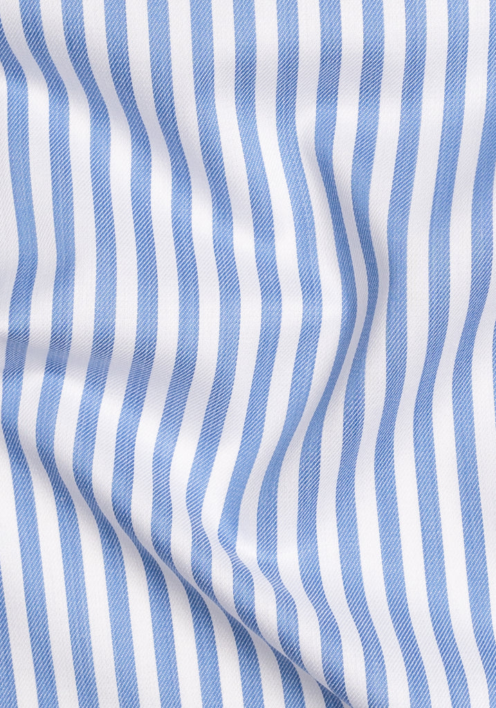 Sky Blue Bengal Twill Stripes Pima Cotton - Wrinkle Resistant