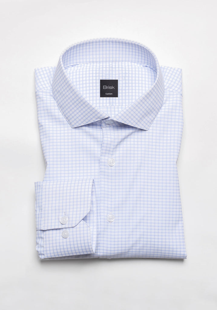 Sky Blue Grid Performance Stretch Shirt - Wrinkle Free