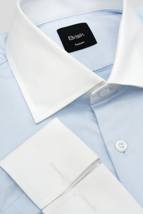 Sky Blue Sleek Herringbone Wrinkle-Free Shirt-1