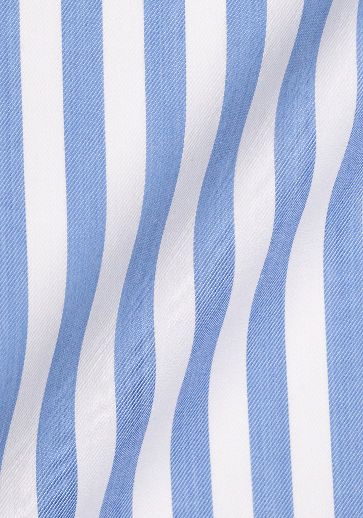 Sky Blue Twill Bold Stripes Pima Cotton Shirt - White High Cutaway Classic Collar
