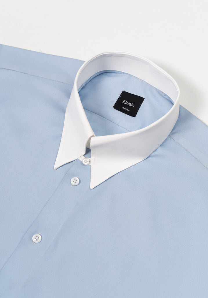 Sky Blue Twill Pima Cotton Shirt - White Tab Collar