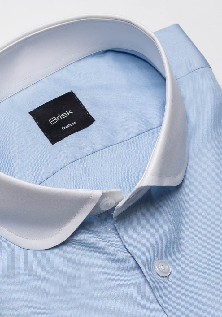 Sky Blue Twill Pima Cotton Shirt - White Club Collar