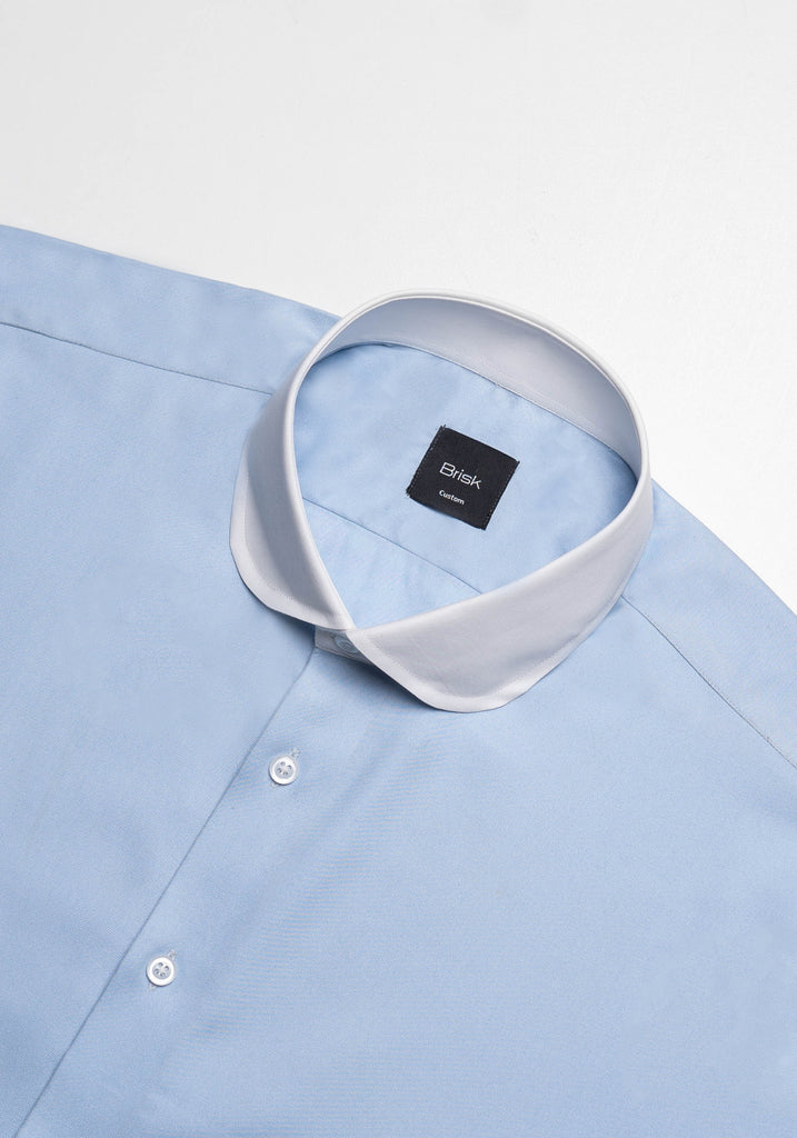 Sky Blue Twill Pima Cotton Shirt - White Club Collar