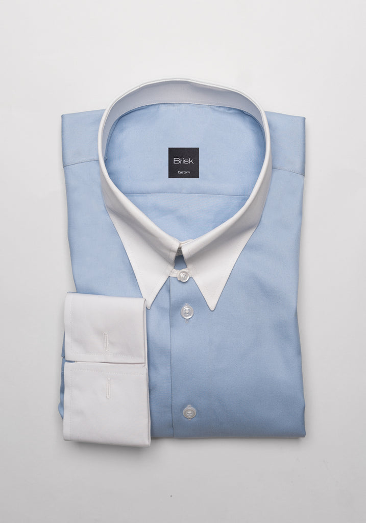 Sky Blue Twill Pima Cotton Shirt - White Tab Collar