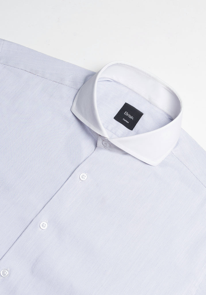 Soft Blue Pinstripes Pima Cotton Shirt - White Cutaway Extreme Collar