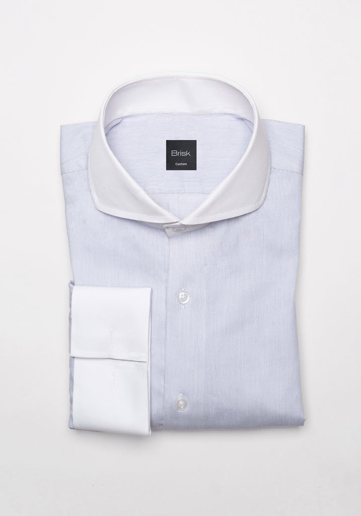 Soft Blue Pinstripes Pima Cotton Shirt - White Cutaway Extreme Collar