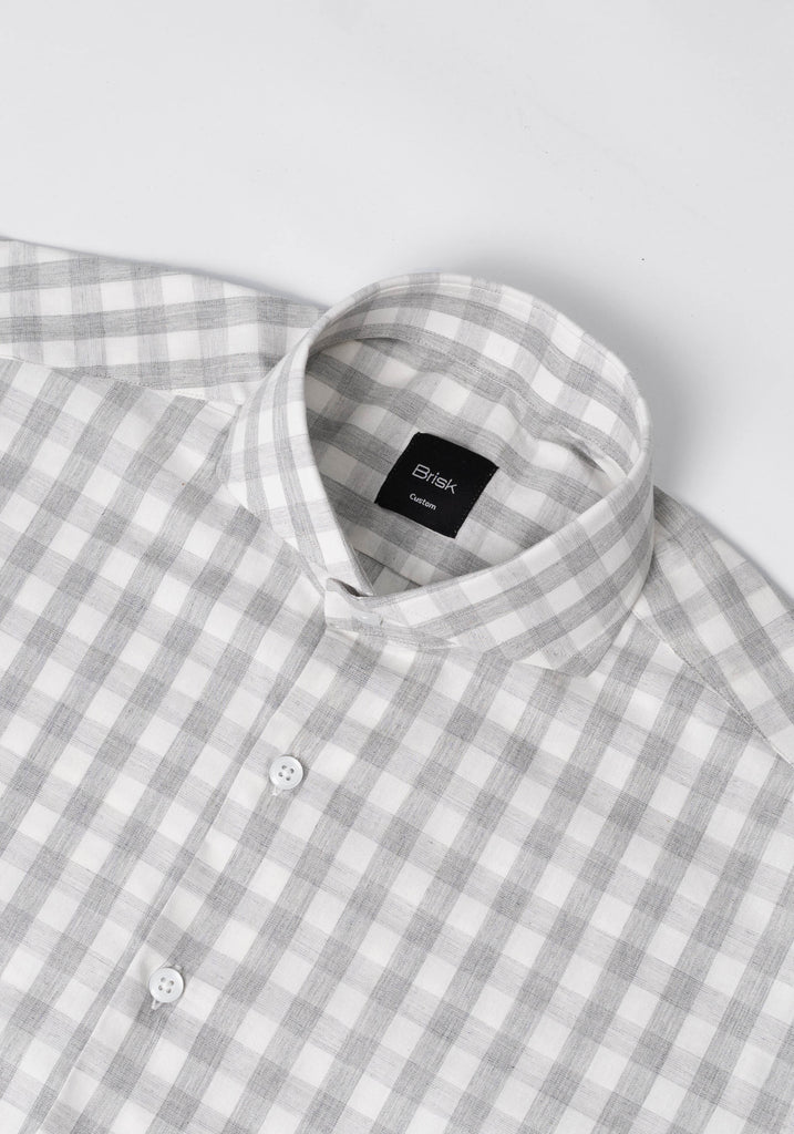 Soft Grey Melange Bold Gingham Stretch Shirt