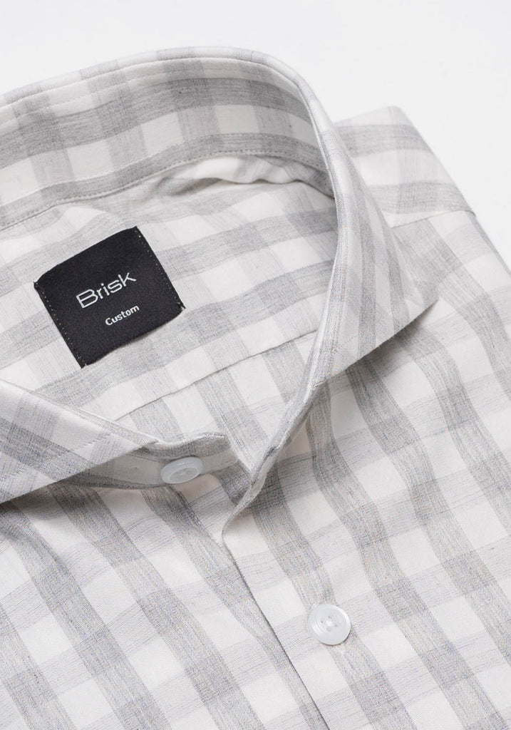 Soft Grey Melange Bold Gingham Stretch Shirt