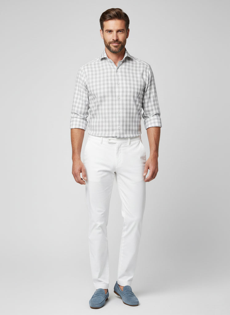Soft Grey Melange Bold Gingham Stretch Shirt