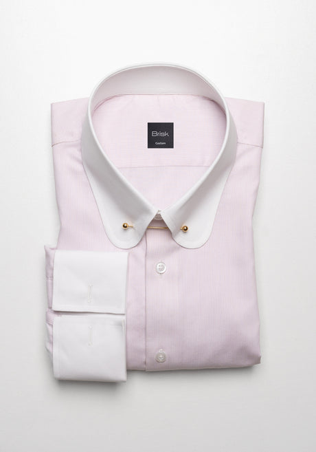 Soft Pink Pinstripes Pima Cotton Shirt - White Club Golden Pin Collar & French Cuffs