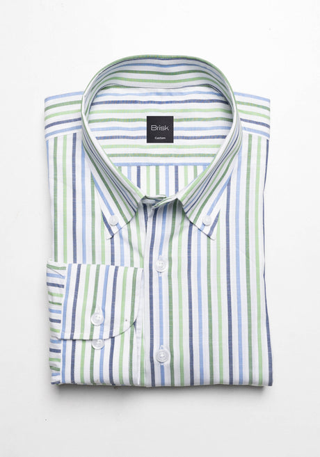 Summer Green Blue Slub Stripes Shirt