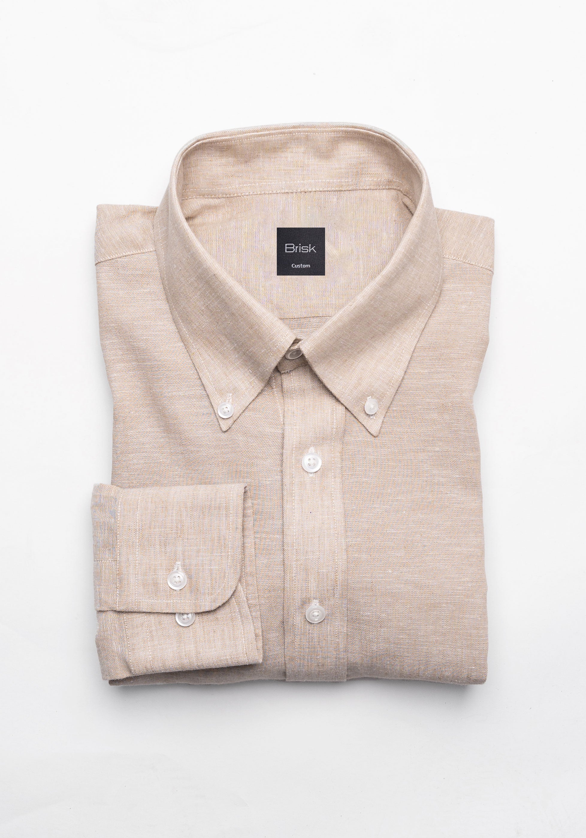 Tan Cotton-Linen Shirt - Button Down Collar 16 / Modern Tan Cotton-Linen Shirt - Button Down Collar 16 / Modern