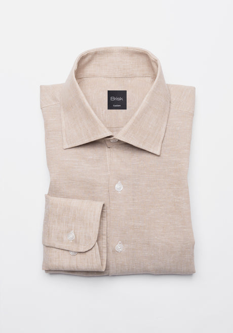 Tan Cotton-Linen Shirt - Cutaway Classic Collar