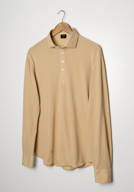 Tan Feather Soft Piqué Popover Full Sleeve Polo Shirt