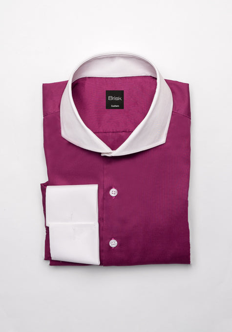 Egyptian Deep Magenta Crisp Pinpoint Shirt - White Collar - Wrinkle Resistant