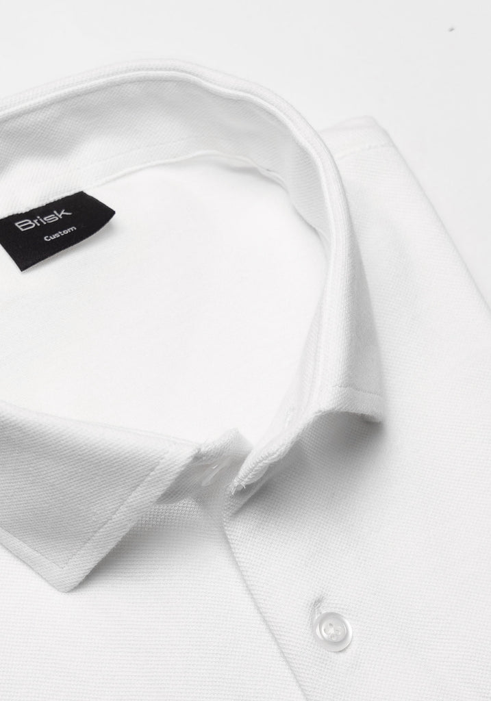 White Feather Soft Piqué Shirt - Cut Away Collar With Hidden Button Down