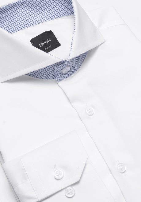 White 60's Poplin Extreme Collar Shirt-Blue on White Print Contrast