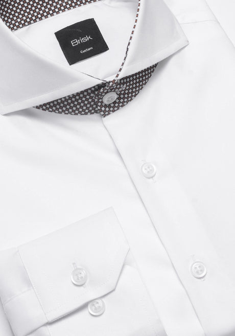 White 60's Poplin Extreme Collar Shirt-Grey Print Contrast-1