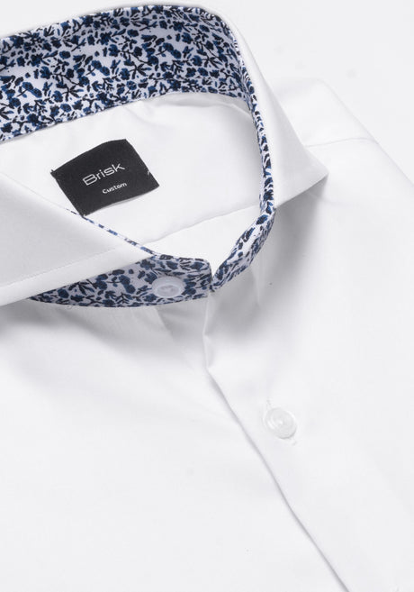 White 60's Poplin Extreme Collar Shirt-Navy Black Floral Print Contrast-2
