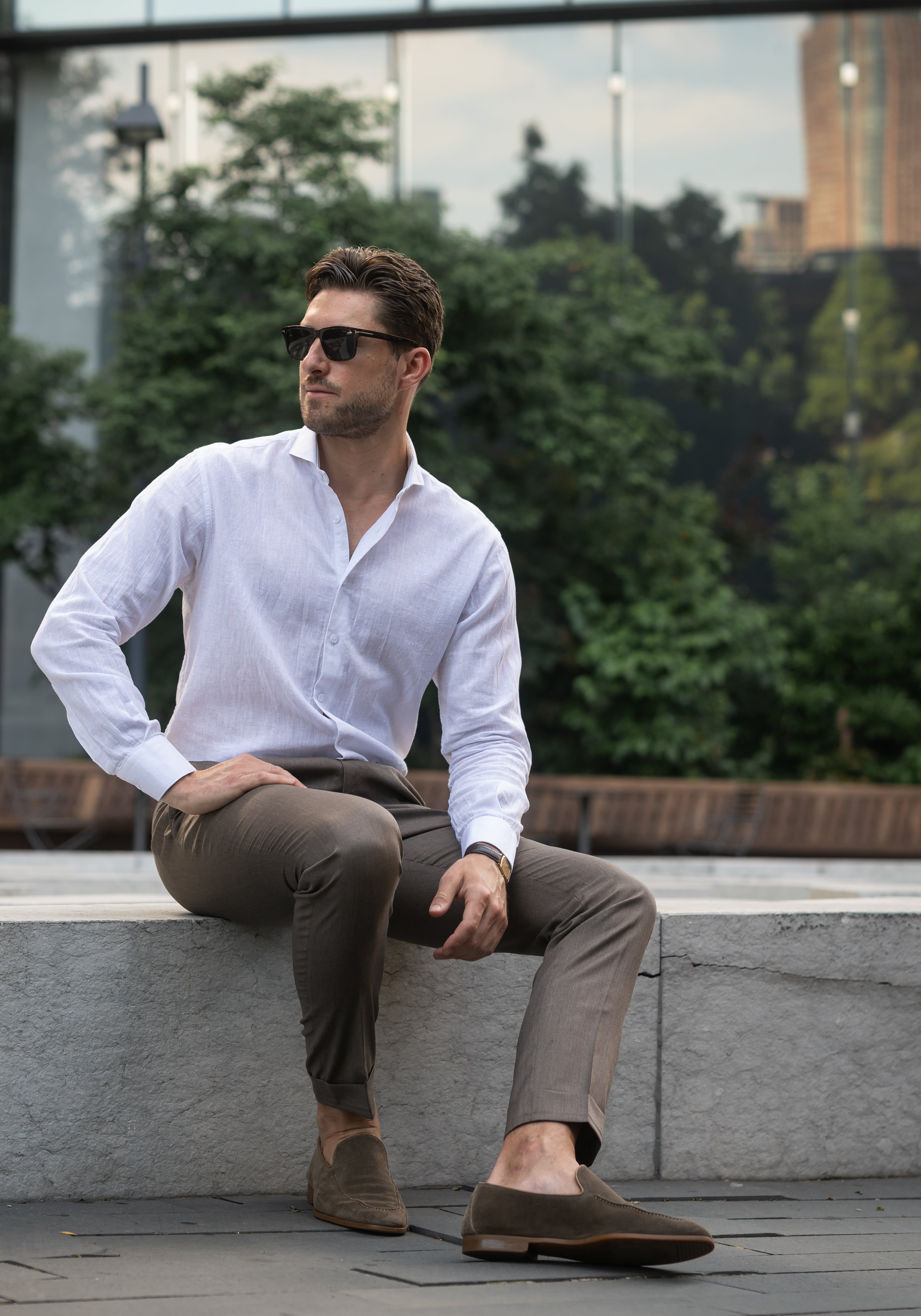 White Cotton-Linen Shirt 15.5 / Modern