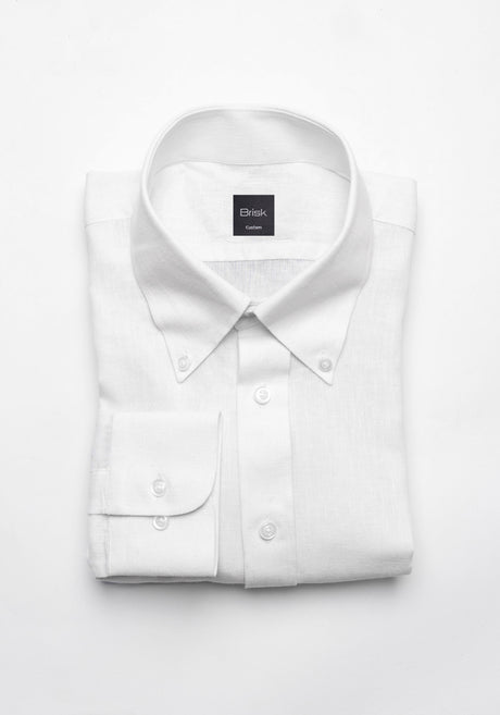 White Cotton-Linen Shirt - Button Down Collar