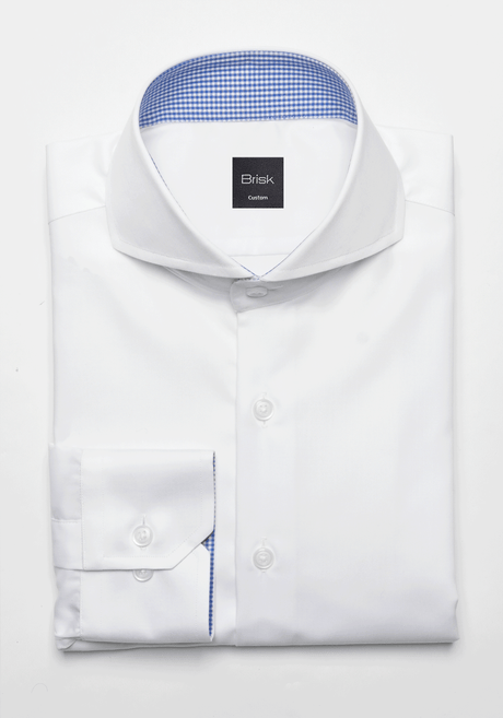 White Extreme Collar Shirt - Blue Micro Check Contrast Trims