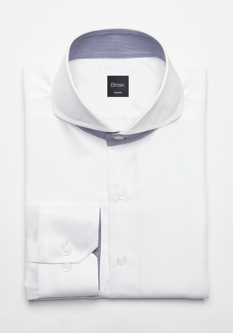 White Extreme Collar Shirt - Navy Micro Contrast Trims