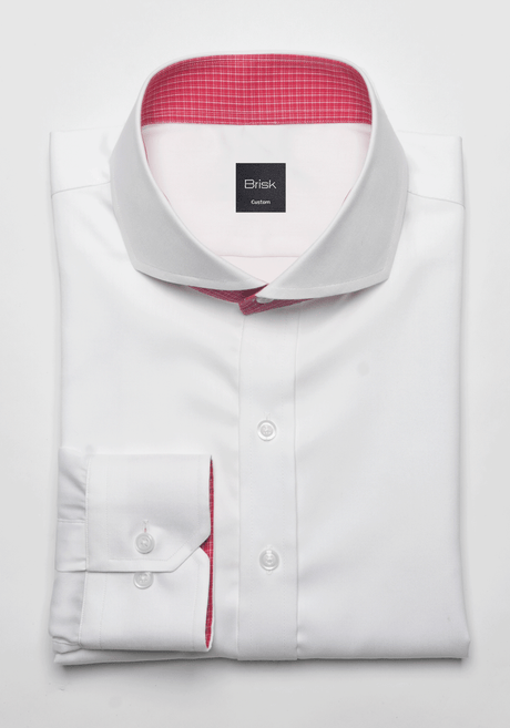 White Extreme Collar Shirt - Red Check Contrast Trims