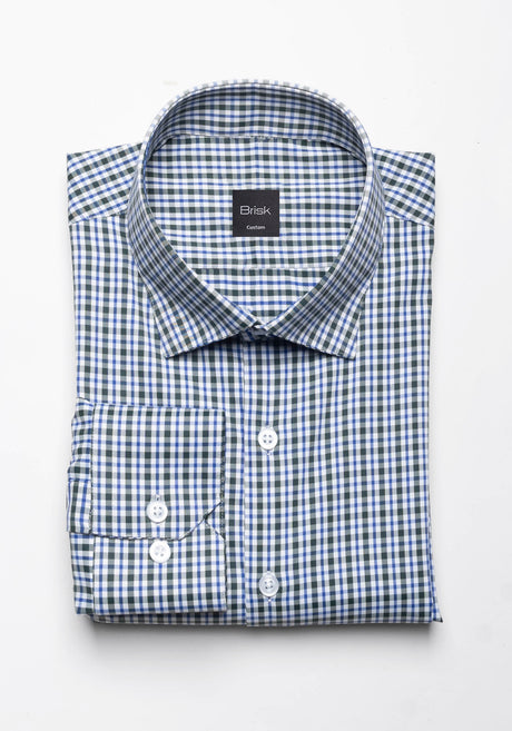 Wrinkle Free Green Blue Checkered Performance Stretch Shirt