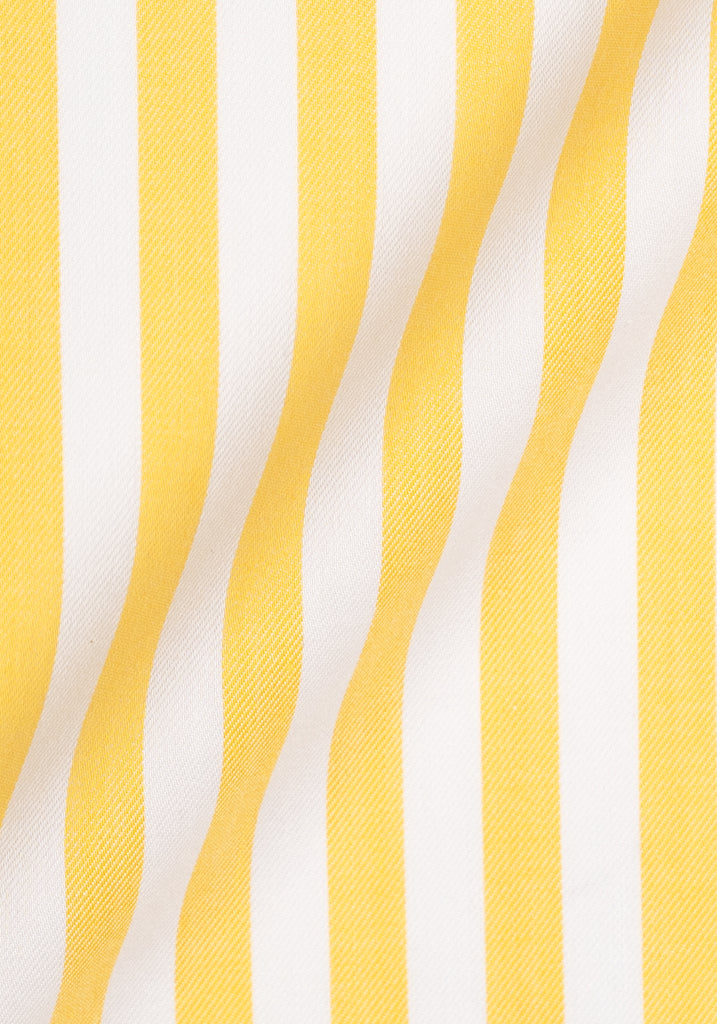 Yellow Twill Bold Stripes Pima Cotton Shirt - White High Cutaway Classic Collar