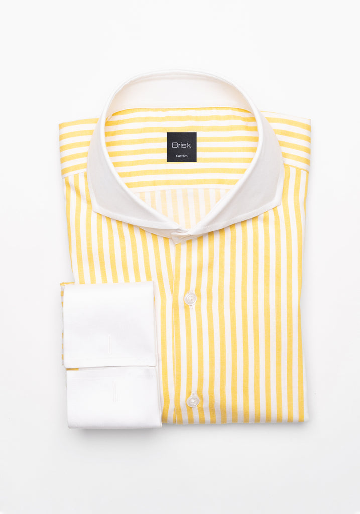 Yellow Bengal Twill Stripes Pima Cotton Shirt - White Cutaway Extreme Collar