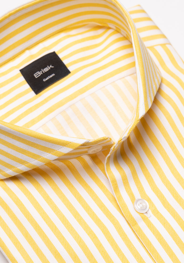Yellow Bengal Twill Stripes Pima Cotton Shirt - Cutaway Extreme Collar