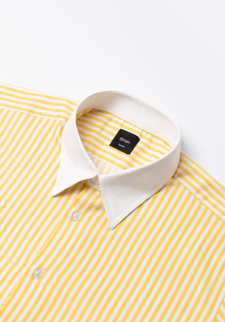 Yellow Bengal Twill Stripes Pima Cotton Shirt - White Classic Straight Collar & French Cuffs